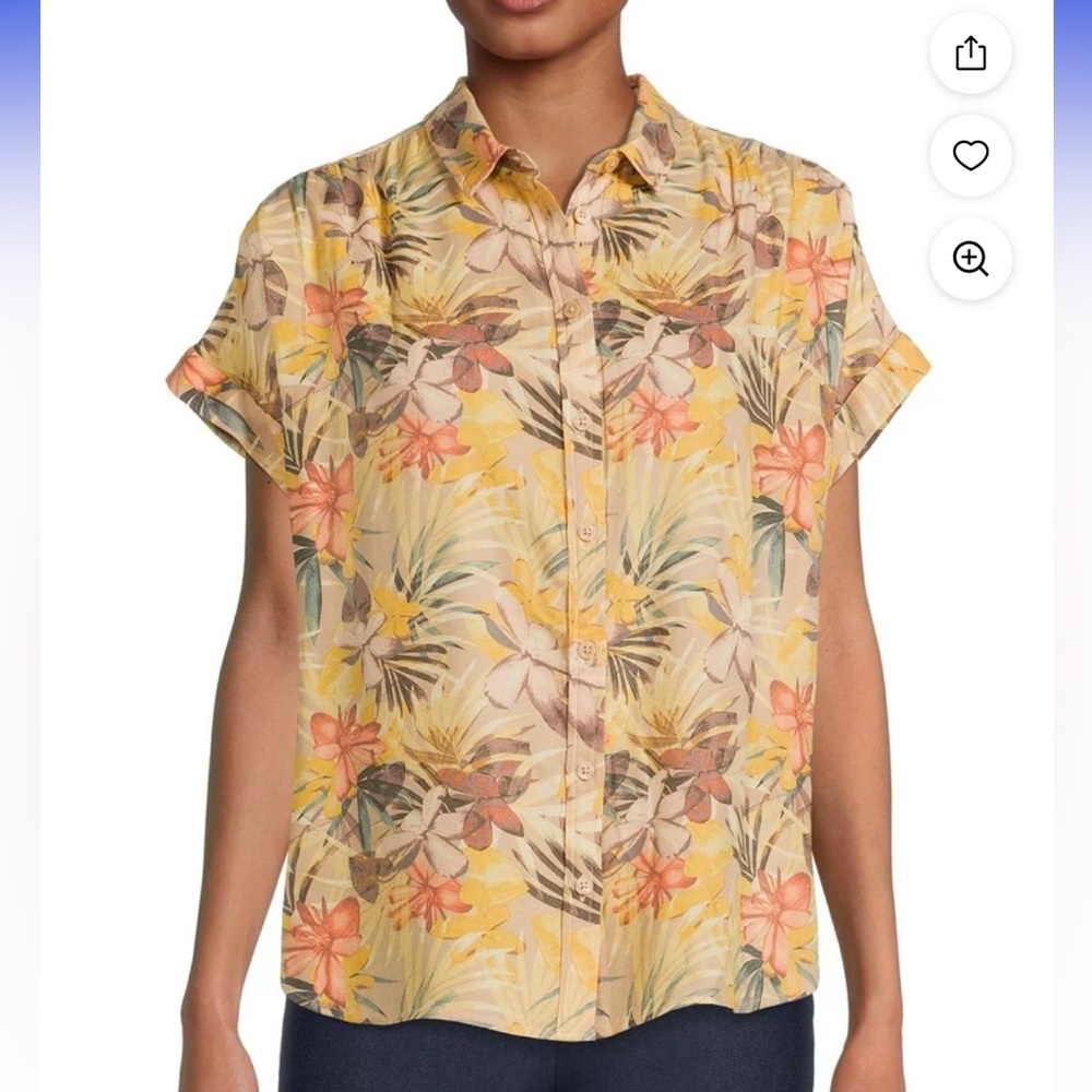 🔥5 for $25🔥 Time and Tru Plus Size Hawaiian Tropical Floral Button Up Shirt